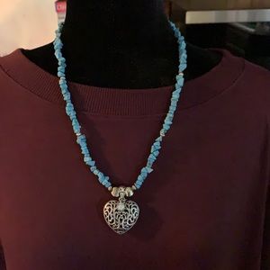 Handmade faux turquoise chip necklace